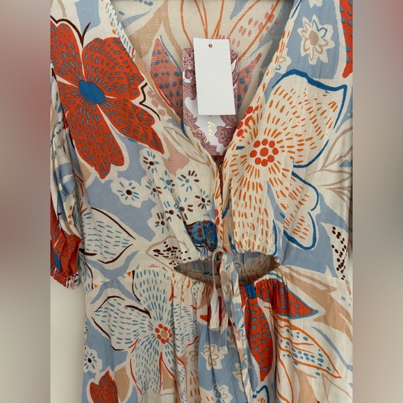 Band Of The Free Womens Floral MIDI Dress small Front Cutout Flowy Summer NWT - Picture 2 of 9